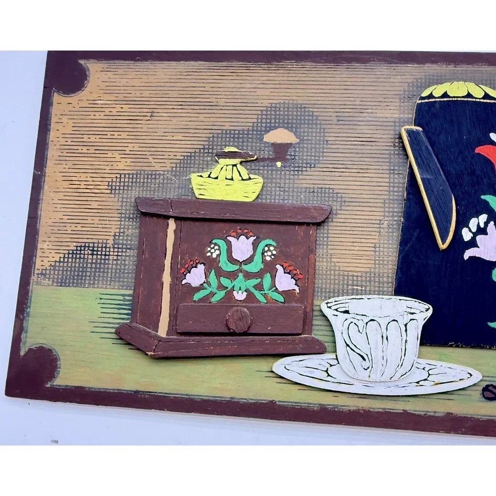Vintage MCM Folk Art Wall Decor 3D Cheese Fruit Still Life Coffee Bar